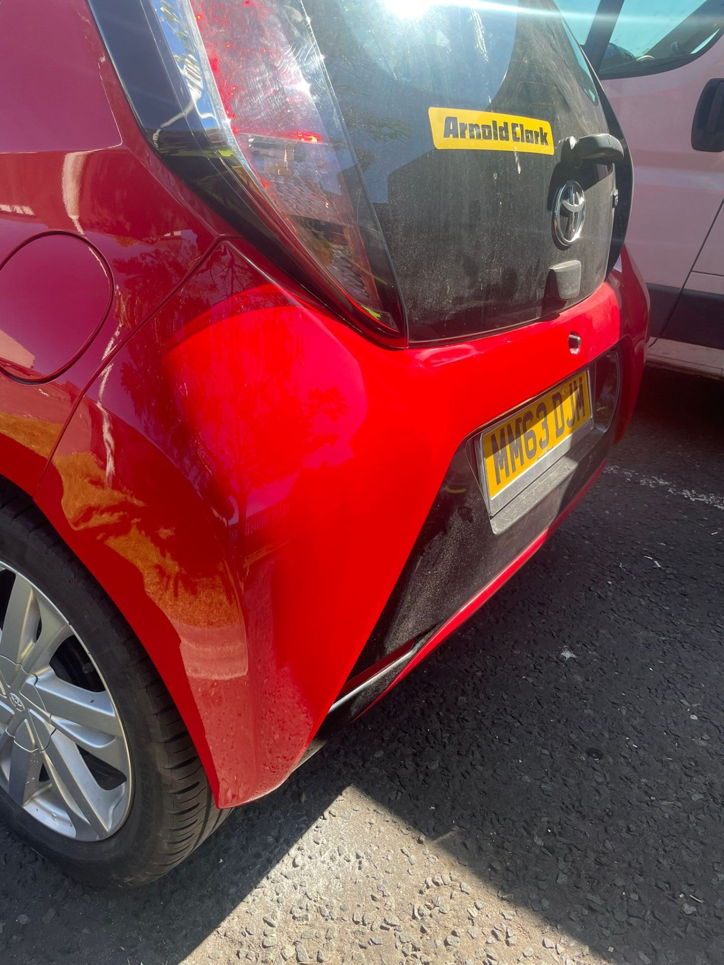 Toyota Aygo red rear bumper corner repair finished on-site